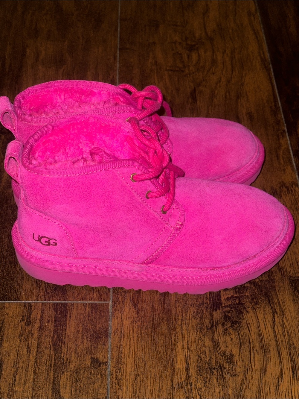 UGG Kids Hot Pink Suede Lace-Up Boots